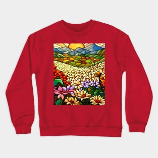 Stained Glass Colorful Mountain Meadow Crewneck Sweatshirt
